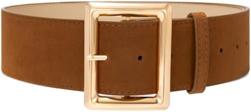 Wide Chunky Belts for Women Fashion Suede Belt for Dresses Skirt with Gold Buckle