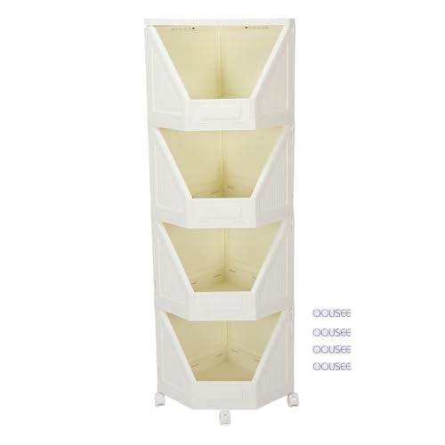 Juqrelith Mueble Esquinero con 4 Ruedas Móviles, Estantería Esquina 4 Niveles, Organizador para Baño Cocina Sala Oficina - Movilidad Fácil, Material Resistente, Optimiza Espacios Pequeños (4 Niveles)
