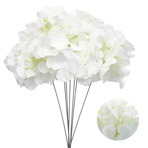 FORYNXHWIN 10 cabezas de hortensias artificiales con tallos, mullidas y grandes, hortensias falsas para arreglos florales, bodas, decoración de oficina en casa (blanco)
