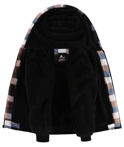 Image of V VALANCH Boys Flannel Jacket Hooded Fleece Lined Zip-up Hoodies Plaid Coat for Kids