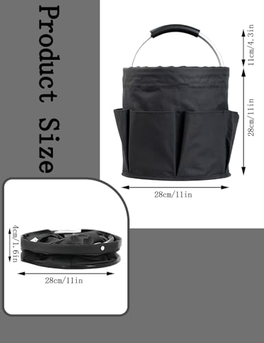 Image of Cleaning Caddy with Handle, for Cleaning Supplies Organizer Bucket | Foldable Storage Tote with 6 Pockets,17L Large Capacity Basket for Household Organizer,Laundry Room,Bathroom & Home