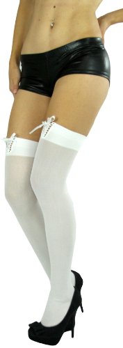 Image of ToBeInStyle Women's Spandex Double Weaves Thigh Hi With Lace Up Lace Top