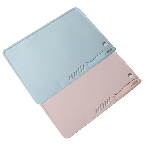 2 tablas de cortar para camping, 2 en 1, multifunción, tabla de cortar de plástico con cuchillo, doble cara de plástico con orificio para colgar, 29 x 20 cm (rosa, azul)