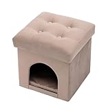 セルタン(Cellutane) ペットハウス スツール ベロア調生地 ベージュ クッション付き 折り畳み可能 耐荷重80kg 猫用品 犬用品 NP-FC8098-1P-H-BE