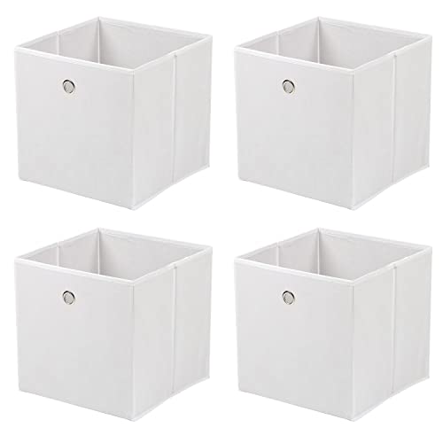 Taylor & Brown Set of 4 Large Foldable Square Storage Cubes, Fabric Organiser Canvas Cube Boxes Collapsible for Home, Bedroom, Nursery Office, Playroom Toys, 30x30x30cm (White)
