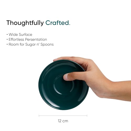 Image of Shay Ceramic Espresso Cup Set, Set of 2, 100ml, Teal Green | Espresso Cup and Saucer | Glossy Finish | Microwave Safe (Espresso Set, Teal Green)