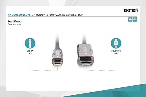 Digitus USB-C to HDMI AOC fibre optic adapter cable - 15m - HDMI 2.0 - Displayport 1.2-4k/60Hz - DP Alt-Mode - Plug&Play - Black - Image 2