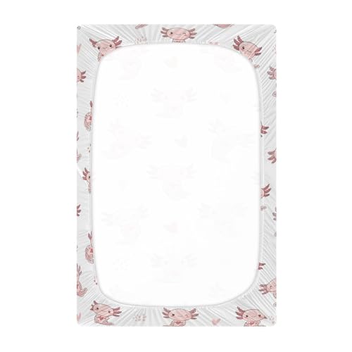 Image of Axolotl Hearts White Fitted Crib Sheet for Boys Girls Baby Crib Bedding Sheet for Toddler Mattresses,39 x 27 in