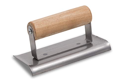 Truelle pour bordures en acier à béton de Marshalltown R 10mm, L 13mm, extrémités courbes avec manche en bois en acier inoxydable, dimension de la truelle : 152x76 mm Cover