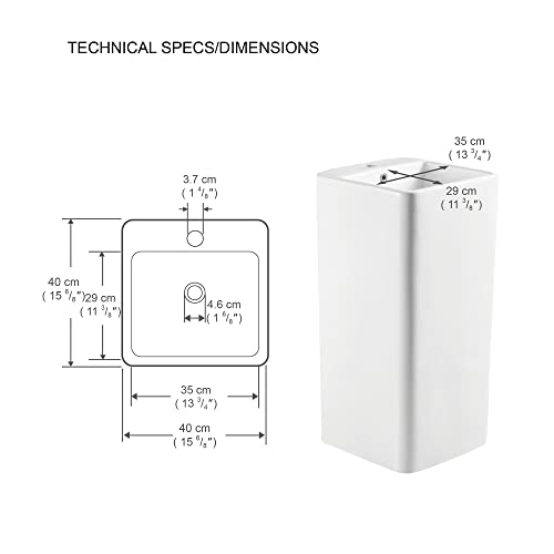 B301-Sw Small Pedestal Sink Square, Eridanus 32-Inch Tall Free-Standing Pedestal Sink Combo With Overflow And Faucet Hole, Crisp White, 15-3/4" W. X 15-3/4" D. X 32" H. #TOP3