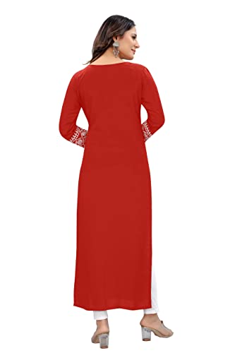 Image of Women's Rayon Embroidered Straight Kurti Under 499 Designer Attractive Look Women's Kurta