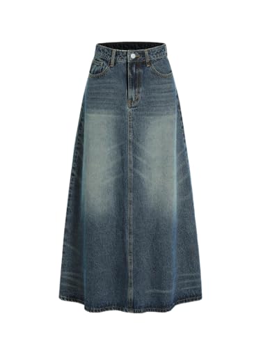 CIDER Denim Mid Waist Solid Pocket Maxi Skirt