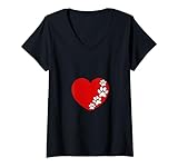 donna cuore love dog paw print cuore san valentino maglietta con collo a v