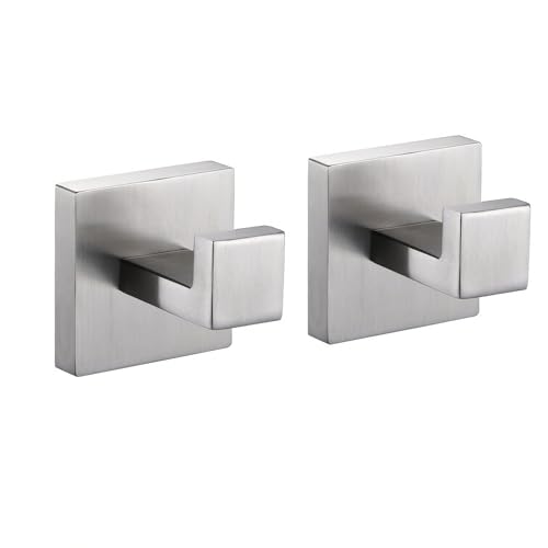 MOKIUER Towel Hooks for Bathroom Bath Robe Hook,Towel Holder Hanger with Screw,Coat Hooks Wall Mount,Heavy Duty for Hanging Bag Hat,Brush Nickel 2 Pack