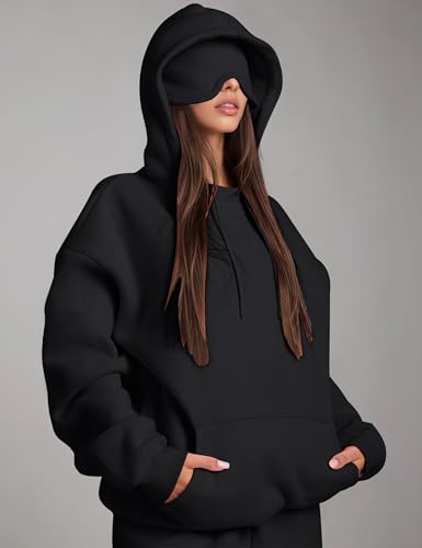 MISSACTIVER 2 Piece Airplane Mode Travel Hoodie For Men Women Oversized Sweatshirt Built-In Eye Mask Sweatpants Tracksuit Set3