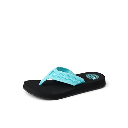 REEF Womens Sandy Beach Flip Flop, Soft Woven Strap Made From 100% Recycled PET, Black/Blue, 8