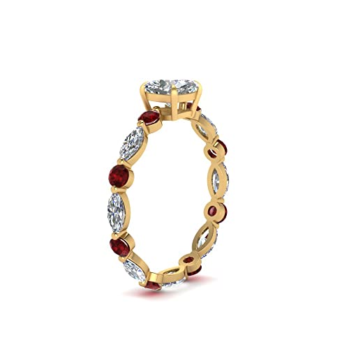 Image of 55Carat Choose Your Gemstone Marquise and Round Eternity Engagement Ring Yellow Gold Plated Cushion Shape Side Stone Engagement Rings Lightweight Office Wear Everyday Gift Jewelry US Size 4 to 12