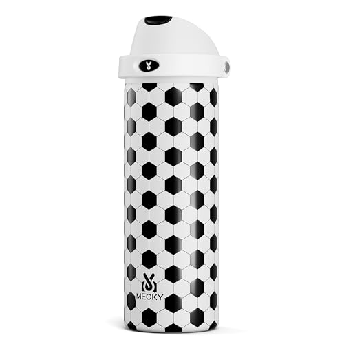 Image of 24 oz Insulated Water Bottle with Straw: Meoky Stainless Steel Soccer Water Bottle with 2-in-1 Lid - Leak Proof, Cold for 24 Hours, Fits in Car Cup Holder, Soccer Gifts for Boys Girls, Arena Light