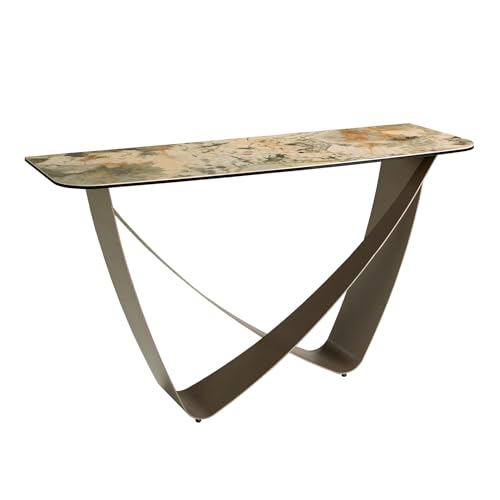 ÁNGEL CERDÁ - Console Rectangulaire en Marbre Porcelaine Beige et Taupé Métallisé - Meuble Console d'Entrée au Design Moderne et élégant - Pieds en ier...