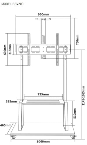 Image of BIG VUE Rolling /Mobile TV Cart with Wheels for 42 inch-100 inch Inch LCD LED 4K Flat Screen TVs, TV Floor Stand with Shelf Holds Up to 100 lbs | Adjustable Height Trolley Max VESA 900 x 600 mm