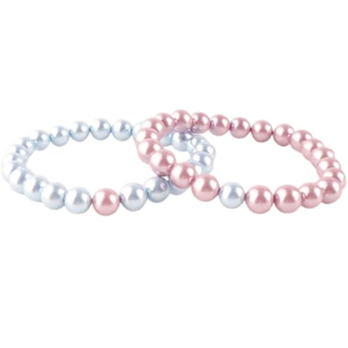Bracelet couple perles 8mm extensible rose et blanc lisses confort durable