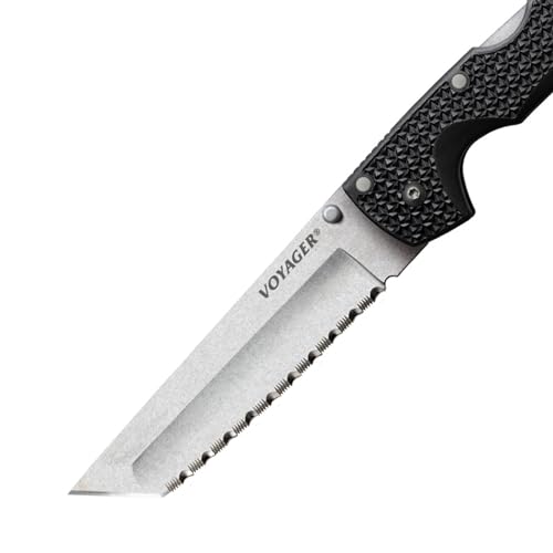 Image of Cold Steel XL Voyager 5.5 inch AUS10A Tanto Point Serrated Edge Razor-Sharp Blade 6.75 inch Griv-Ex Handle Everyday Carry Tactical Folding Knife