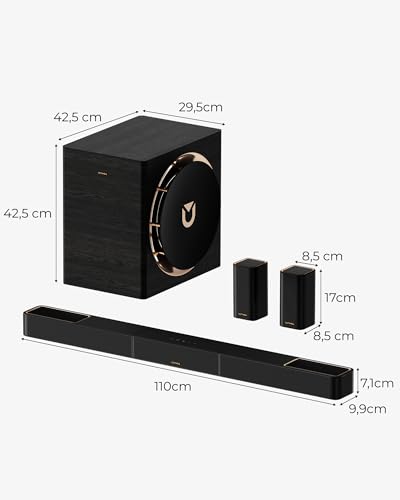 ULTIMEA Skywave X70 7.1.4ch Professionelles Kabelloses Surround Sound System für TV mit Dolby Atmos, 980W Soundbar mit 10\ Kabellosem Subwoofer, 20Hz Tiefer Bass, GaN Verstärker, 4K HDR Pass-Through
