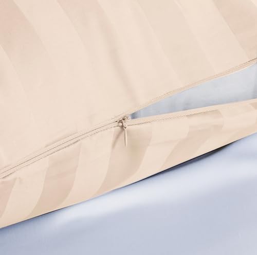 Image of 100% Egyptian Cotton Body Pillow Cover Long Pillow Case, 600 Thread Count Bed Pillow Protector with Zipper, Sateen Weave Full Body Pillowcase for Adults 20x54 Inches (1PC, Body, Striped Beige)