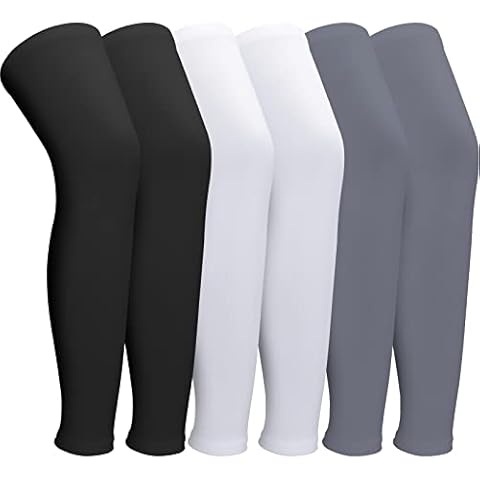 CACASO 3 Pairs Leg Sleeves,Full Length Leg Compression Sleeve,Sports Leg Knee Sleeve with Anti Slip Silicone Strips,UV Protect Long Leg Sleeves for Men Women Basketball Football Running Cover