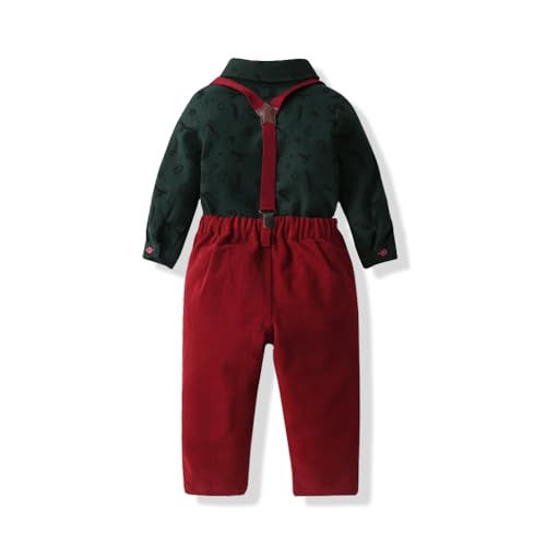 Image of Christmas Toddler Kids Boys Gentleman Clothing Sets Long Sleeve Cartoon Bowtie Shirts+Suspenders Pants Suits
