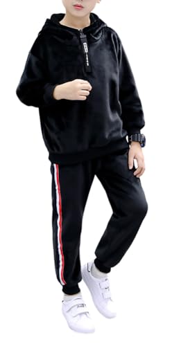 Monvecle Little to Big Boys' Velour & Fleece Hoodie Tracksuit Sweatshirt Top + Sweatpant Velvet Fleece Jogger 2pcs Set