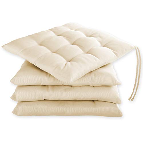 Gräfenstayn® 4er-Set Sitzkissen 40x40x3cm mit Haltebändern für Indoor und Outdoor mit Öko-Tex Siegel - (Creme)