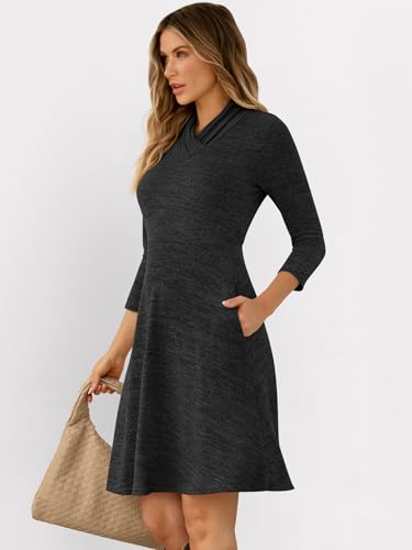 ANRABESS Women's 3/4 Long Sleeve V Neck Fall Short Dress 2025 A Line Flowy Casual Trendy Knee Length Dresses with Pockets4