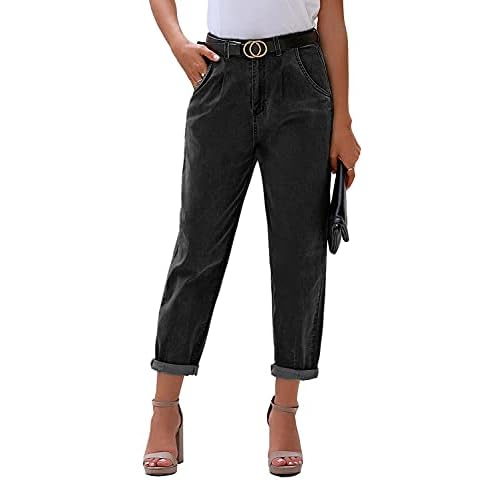 luvamia Mom Jeans for Women Trendy High Waisted Stretchy Loose Jeans for Women Denim Pants Medium A Slate Black