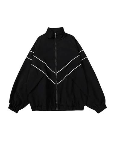 SOLY HUX Men's Y2k Zip Up Jacket Lightweight Windbreaker Outerwear Varsity Jackets