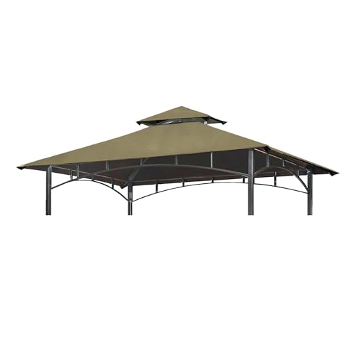 Grill Gazebo Replacement Canopy Top - Wonwon 5x8 Gazebo Roof Double Tiered Outdoor BBQ Roof Cover Grill Shelter Only Fit for Model L-GG001PST-F (Khaki Ripstop)
