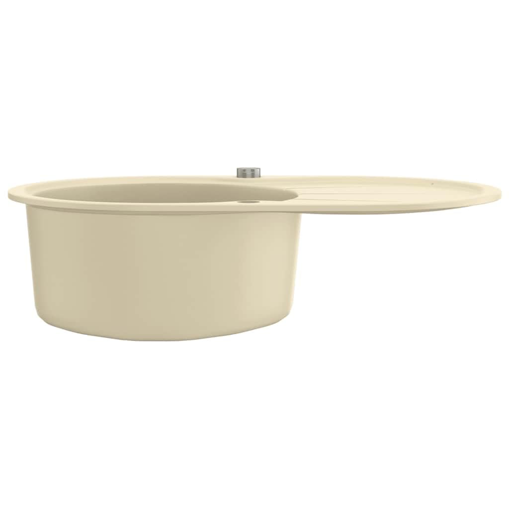 Fregadero de granito ovalado, color beige, extraprofundo, de resina de cuarzo, 770 x 490 mm, con cesta colador y desagüe para cocina