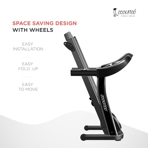 Image of Cockatoo CTM-05 3HP Peak DC Motorized Treadmill for Home, with 3 Level Manual Incline, Max Speed 14 Km /Hr., Max User Weight 90 Kg, Black (DIY, Do It Yourself Installation, Black)