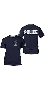Personalized Name Police USA Flag Patriotic Police T-Shirt, Custom Name Police T Shirts for Men a...