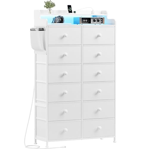 La mejor selección de Cajonera Blanca - los más vendidos. 44 FABATO Comoda Cajonera para Recamara - 12 Cajones de Tela Gran Capacidad - Mueble para Recamara con Luces LED y Regleta - Cajonera con Marco de Acero Plegable - Comoda con Bolsillo...
