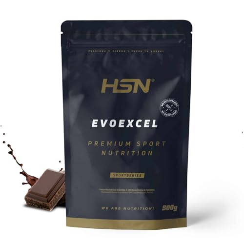 HSN Evoexcel (Whey Protein Isolate + Concentrate) Sin Edulcorantes | Chocolate 500g | Whey + DigeZyme® + Calostro + Probióticos | No Contiene Dosificador | No-GMO, Vegetariano, Sin Gluten ni Soja
