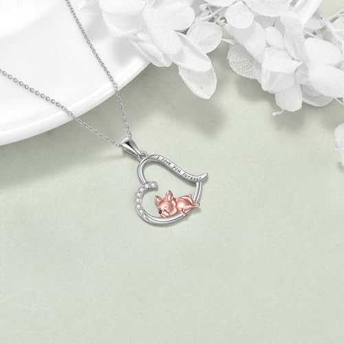 French Bulldog Guinea Pig Fox Sloth Necklace 925 Sterling Silver Cute Animal Heart Pendant Jewelry Gifts for Women4