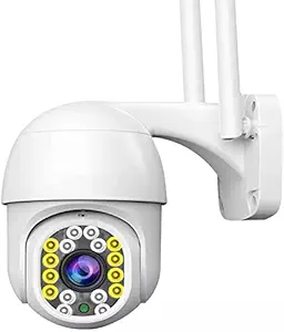 PKST Weatherproof, Wi-Fi Security Camera Outdoor, Plug-in Surveillance for Home Rotate 360 degree Tilt, Motion Tracking, Full Color Night Vision Camera. (Weatherproof White Ptz Camera)