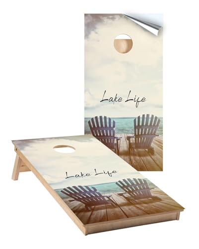 Cornhole Board Wraps Lake Life Lake #527 - Lake Life Scene Cornhole Wraps - Cornhole Graphic Decals - Includes Application Squeegee - Set of (2) 25