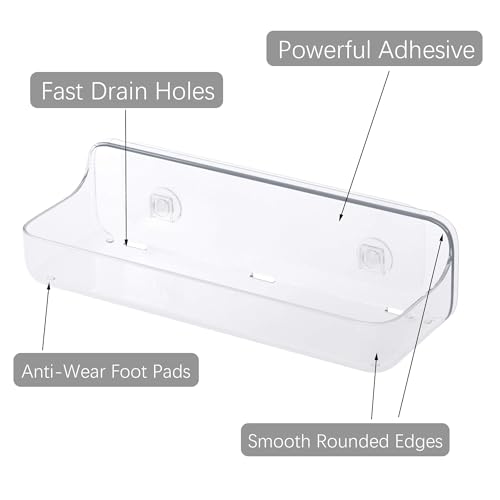 TZAMLI Shower Caddy Bathroom Shelves, No Drilling Self Adhesive Shelf Plastic Clear Shower Organizer, Wall Mounted Rack Inside Shelves for Bathroom Kitchen Storage - Image 6