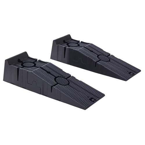 DURHAND Juego de 2 Rampas para Coche de Plástico, Rampas Portátiles, Carga 3 Toneladas, para Coches Estándares, SUV, Furgonetas Pequeñas, 91x30x21 cm, Negro