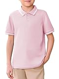 Haloumoning Kids Boys Short Sleeve School Uniform String Pique Polo Shirts 5-14 Years Light Pink