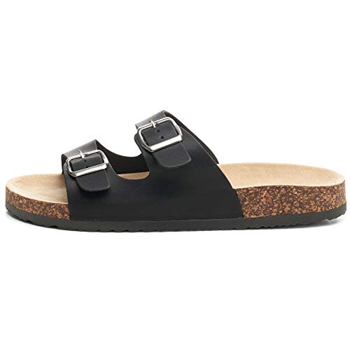Alpine Swiss Mens Double Strap Contour Sandals | Adjustable Buckle Slides | Vegan Leather Footbed Sandals | Ergonomic Cork-Inspired Sole | Casual Summer Footwear Slip On Slides with Buckles2