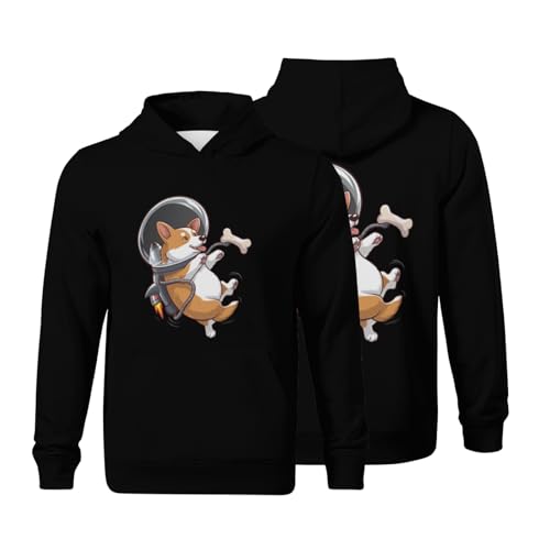 Kids Funny Space Corgi With Jetpack Boys Girls Lightweight Kangaroo Pocket Fleece Hoodies