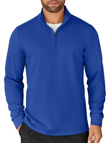 COOFANDY Men's Quarter Zip Up Pullover Lightweight Mock Neck Sweatshirt Casual Long Sleeve Polo Shirt Blue